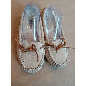 Minnetonka Britt Trapper Suede Faux Fur Moccasin Slippers Tan Women's Size 9